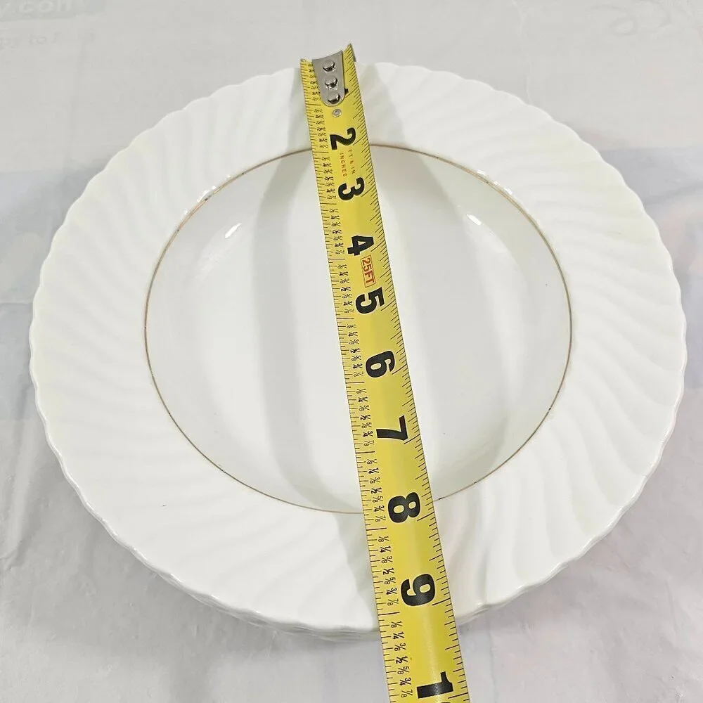 Schonwald Germany White Swirl Rimmed 9” Porcelain Salad Soup Bowls – Set of 4